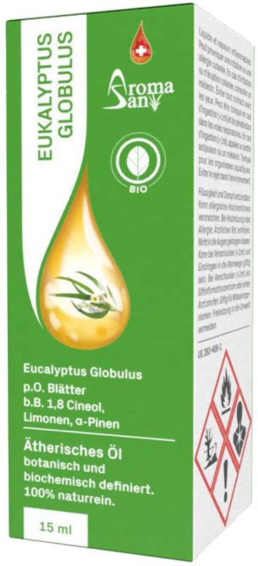 Huile essentielle d'eucalyptus globulus Aromasan en boîte, bio 15ml Huile essentielle d'eucalyptus globulus Aromasan en boîte, bio 15ml