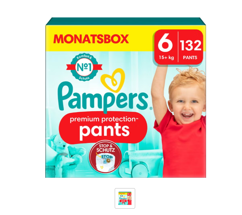 Pampers Prem Prot Pa Gr6 15+kg Ex La mois 132 pièces