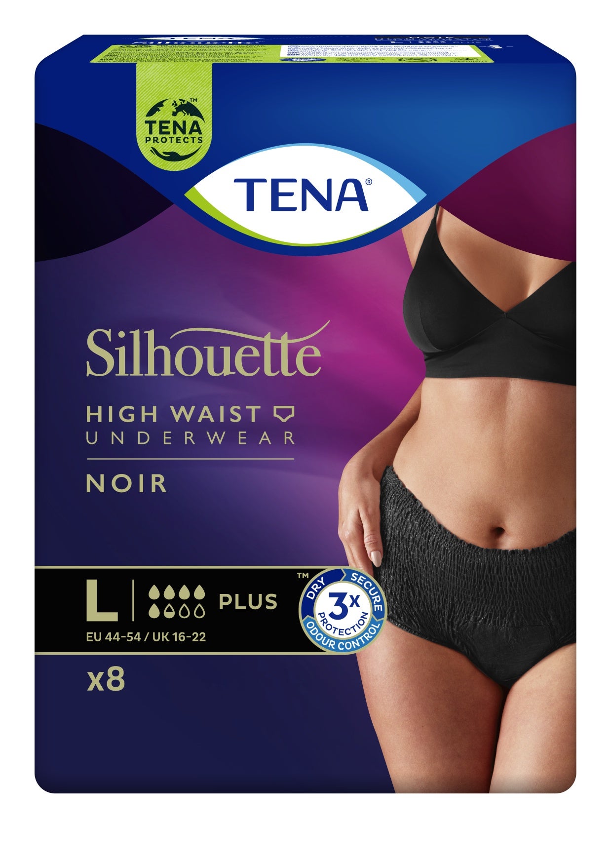 TENA Silhouette Plus L noir 8 pièces