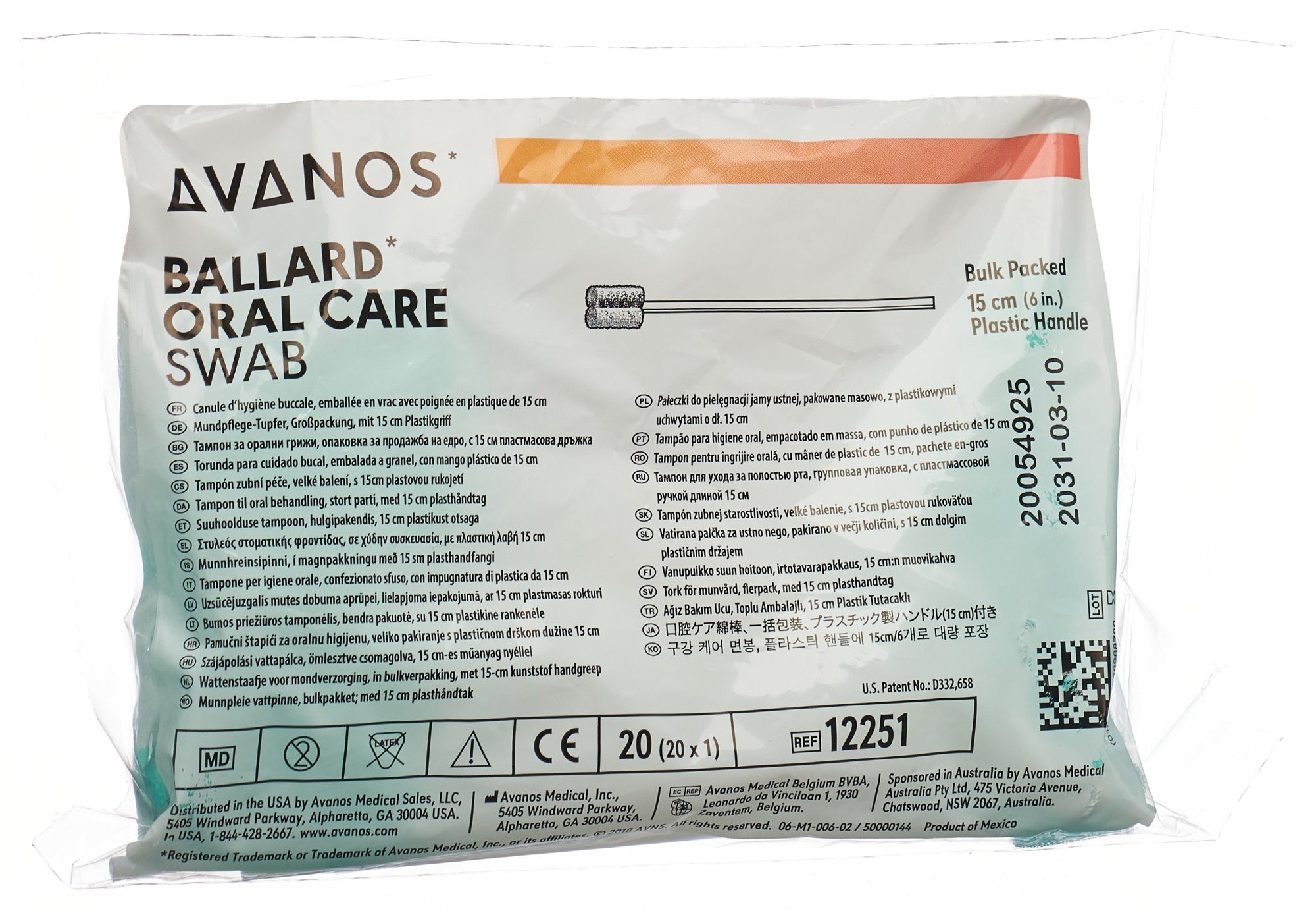 AVANOS Bâtonnets de soins buccaux Oral Care Swab Btl 20 pièces