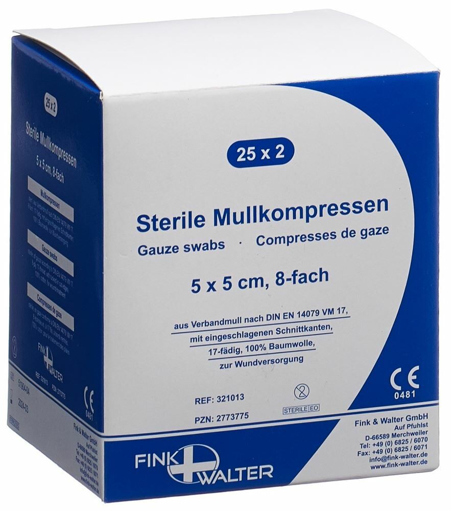 Compresses de gaze FIWA komp 5x5cm stériles 25 x 2 pièces