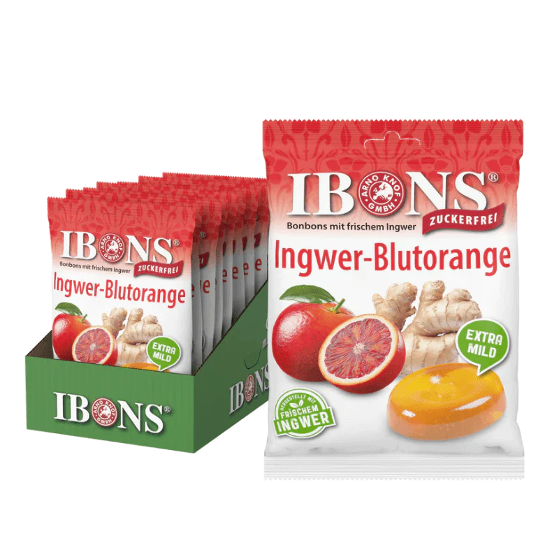 IBONS Bonbons au gingembre Présentoir orange sanguine sans sucre 10x75g