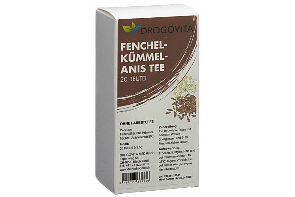 Tisane fenouil-cumin-anis Drogovita Btl 20 pièces Tisane fenouil-cumin-anis Drogovita Btl 20 pièces