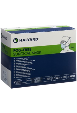 Masque chirurgical HALYARD Fog Free bleu Type II Disp 50 pièces