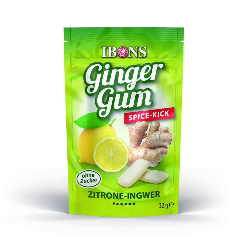 IBONS gomme à mâcher gingembre-citron présentoir sans sucre 12x32g