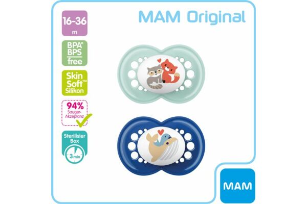 Sucette MAM Original silicone 16-36 mois Boy 2 pièces