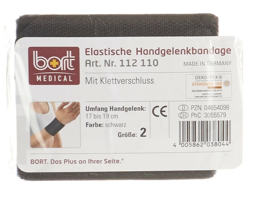 BORT Bandage pour poignet Velcro 8cm Gr2 -19cm noir BORT Bandage pour poignet Velcro 8cm Gr2 -19cm noir
