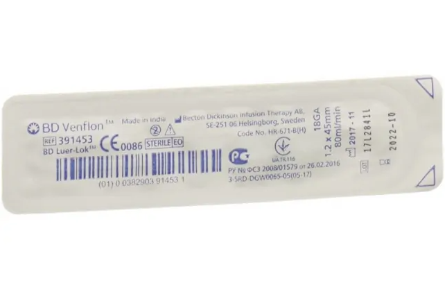 Cathéter veineux à demeure BD Venflon avec valve d'injection 18G 1.2x45mm Luer-Lok vert