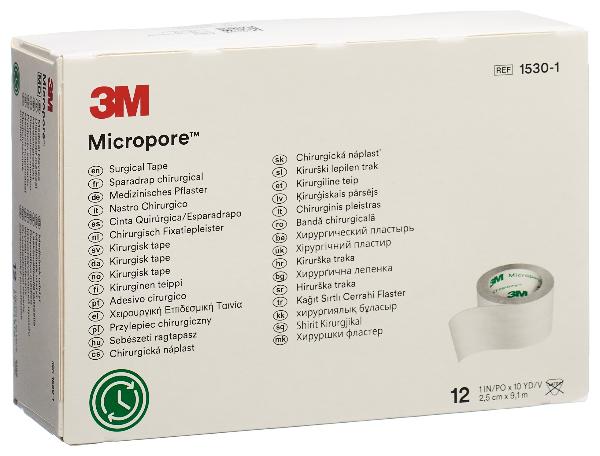 3M MICROPORE pansement en rouleau o Dis 25mmx9.14m blanc 12 pièces