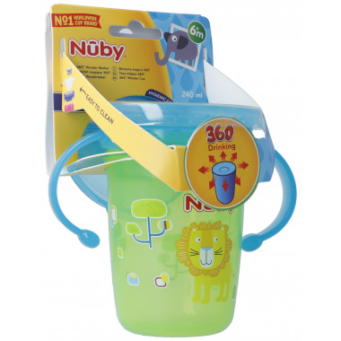 Nuby Tasse à boire 360° Wonder Cup 240ml avec poignées VERT anti-fuite