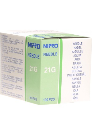 Canule jetable Nipro 0.8x40mm 21Gx1 1/2 vert 100 pièces Canule jetable Nipro 0.8x40mm 21Gx1 1/2 vert 100 pièces
