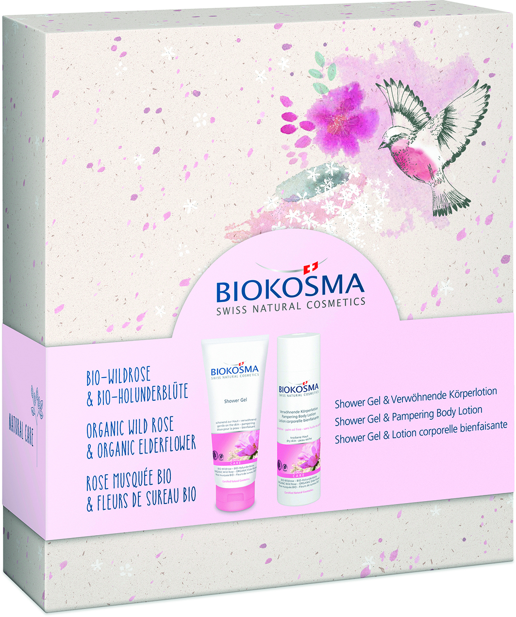 Coffret cadeau BIOKOSMA 2022 Rose musquée Fleur de sureau 2x200ml