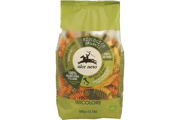 ALCE NERO Spirales Tricolores blé dur clair 500g