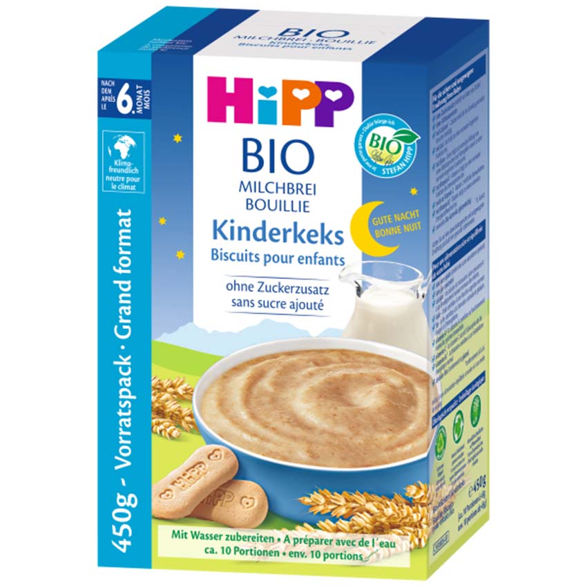 Hipp Bonne nuit - Bouillie au lait bio et biscuits pour enfants 450 g