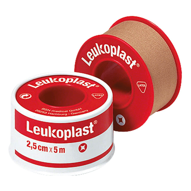 Sparadrap de fixation Leukoplast 5mx2.5cm couleur chair dans l'anneau de protection