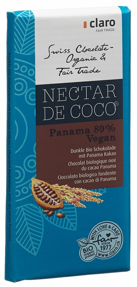 CLARO Nectar de Coco Panama 80% tablette Bio 100g
