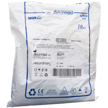 Qualimed poche à urine 2l 90cm avec valve de retour et écoulement au fond 10 pièces
