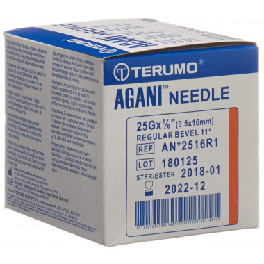 Aiguille jetable Terumo Agani 25G 0.5x16mm orange 100 pièces Aiguille jetable Terumo Agani 25G 0.5x16mm orange 100 pièces