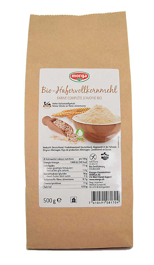 Morga Farine d'avoine complète gf Bio Bourgeon 500g Morga Farine d'avoine complète gf Bio Bourgeon 500g