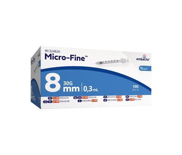 EMBECTA U100 Mic-Fine Ins Spr 0.3ml 8mm 100 pièces