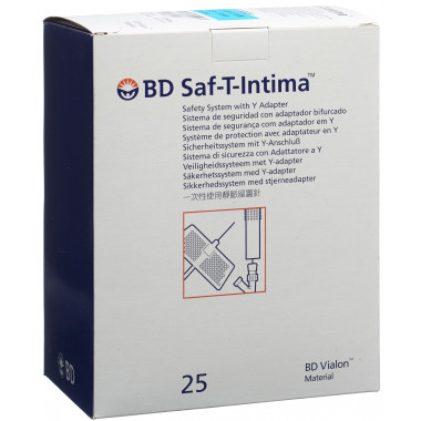 Cathéter veineux à demeure de sécurité BD Saf-T-Intima 22G 0.9x19mm avec raccord en Y bleu 25 pièces