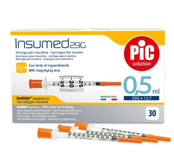 PIC INSUMED Seringue à insuline 0.5ml Lu Aiguille 30 pièces