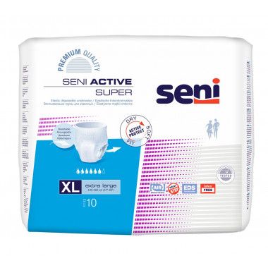 Seni Active Super Pants Culotte à usage unique XL respirante Tour de hanches 120-160cm 6 gouttes 6 x 10 pièces