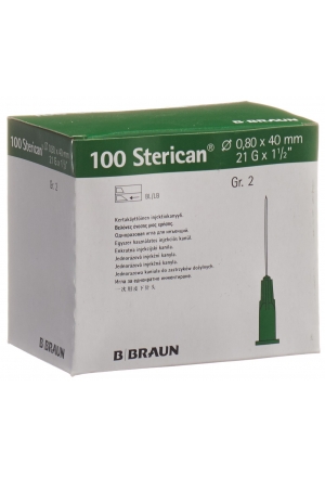 Aiguille Sterican 21G 0.80x40mm vert Luer 100 pièces Aiguille Sterican 21G 0.80x40mm vert Luer 100 pièces