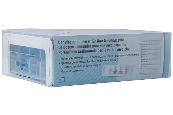 Anabox Medidispenser compact 7 jours bleu clair 4 compartiments allemand/français/italien