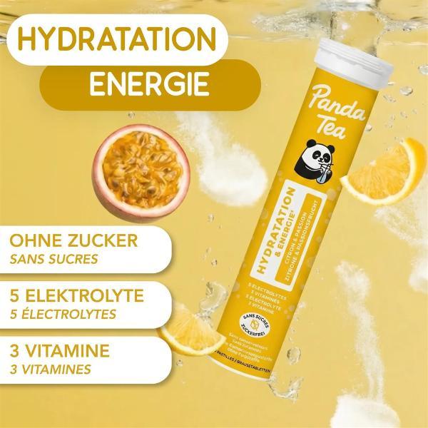 Panda Tea Hydratation Comprimés effervescents Citron & Fruit de la Passion 20 pièces