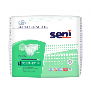 Super Seni Trio Couche-culotte M respirante Tour de hanches 75-110cm 8 gouttes 10 pièces