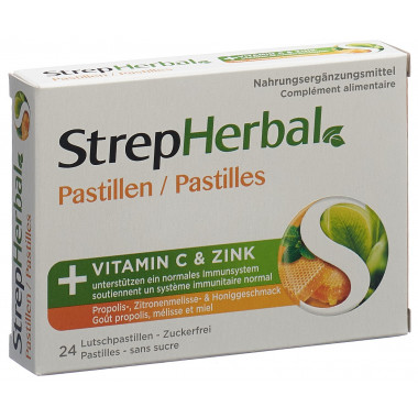 StrepHerbal pastilles propolis mélisse citronnée goût miel 24 pièces