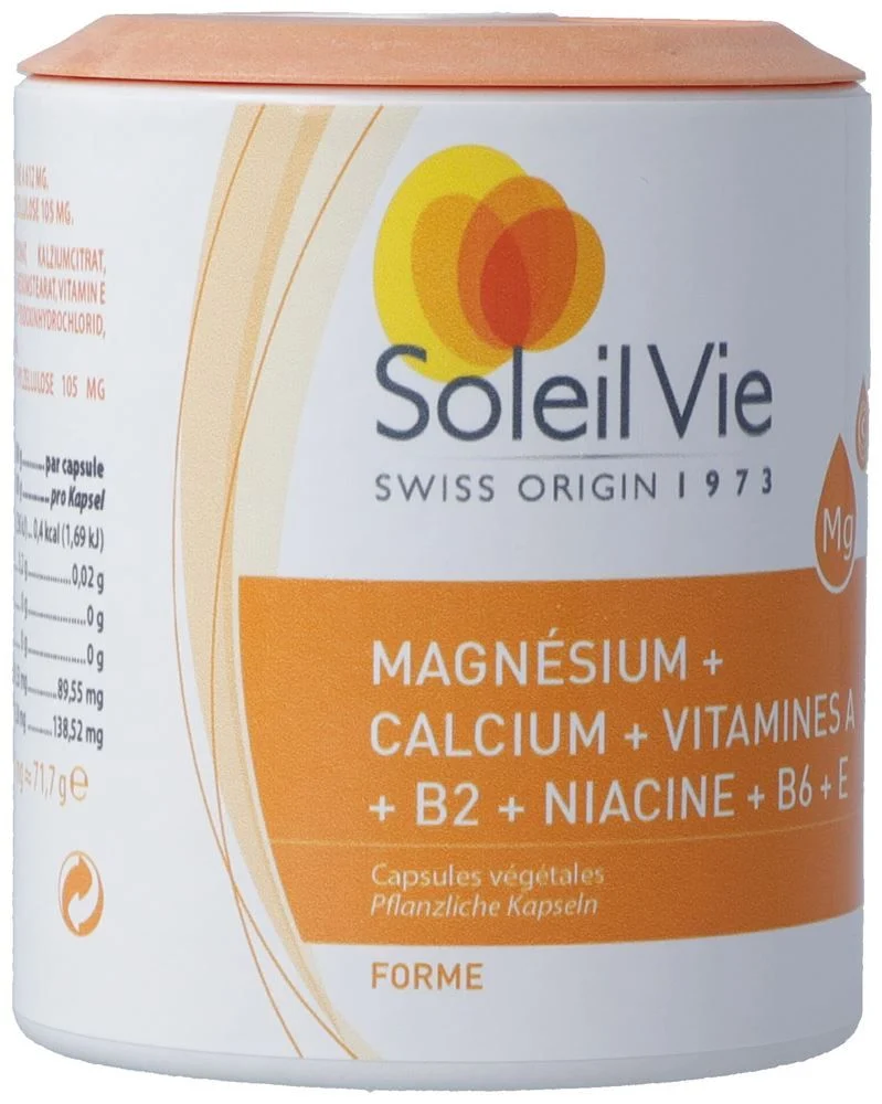 Soleil Vie Magnésium Calcium + Vit Capsules 100 pièces