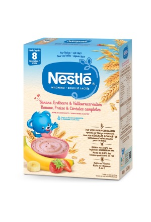 Nestlé Bouillie de lait Banane Fraise & Céréales complètes 8 mois 450g