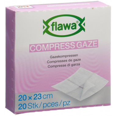 Flawa Compresses de gaze coupées 20x23cm traitées pour réduire les germes 20 pièces