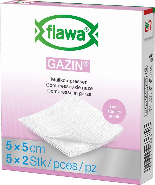 Compresses de gaze Flawa Gazin 5x5cm stériles 5 x 2 pièces