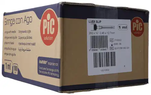 PIC SOLUTION Seringue à usage unique 1 ml TUB Luer, lot de 100 pièces