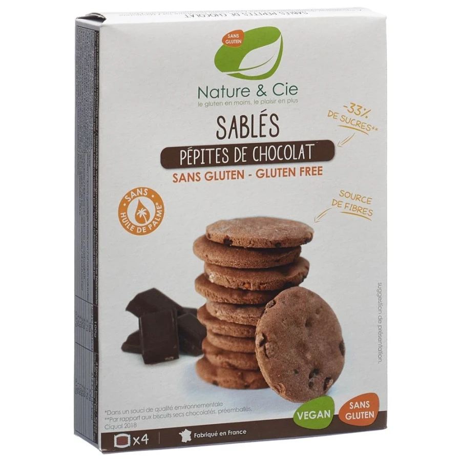 Nature & Cie Biscuits au chocolat avec pépites de chocolat sans gluten 125g Nature & Cie Biscuits au chocolat avec pépites de chocolat sans gluten 125g