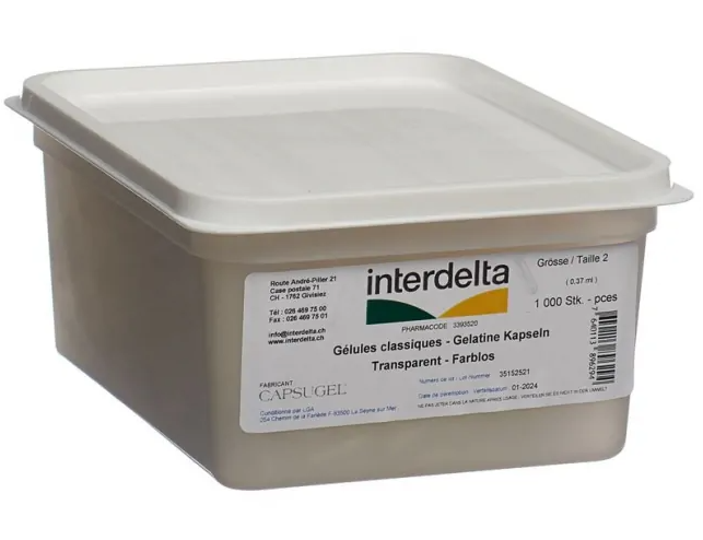 LGA gélules gélatine Interdelta 2 transparent boîte 1000 pièces