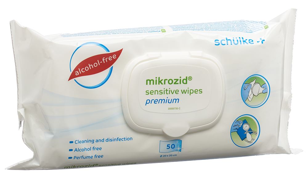 Lingettes MIKROZID Sensitive premium Btl 50 pièces Lingettes MIKROZID Sensitive premium Btl 50 pièces