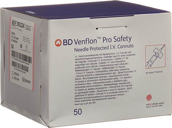 BD VENFLON Pro Safety 20G 1.1x32mm rose 50 pièces