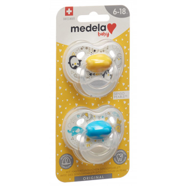 Medela Baby Sucette Original 18+ Jaune Bleu 2 pièces Medela Baby Sucette Original 18+ Jaune Bleu 2 pièces