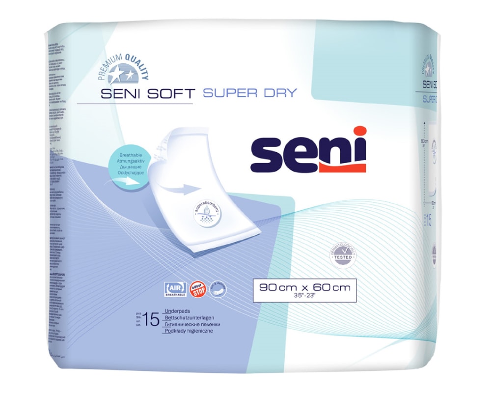 Seni Soft Super Dry protection de lit à usage unique 90x60cm 5 gouttes 15 pièces