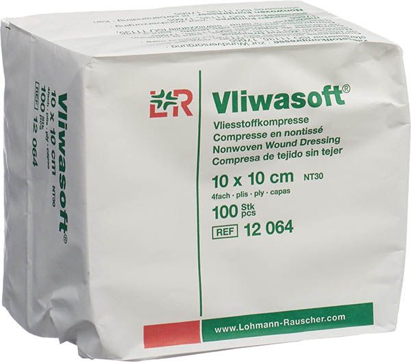 Vliwasoft Compresses en non-tissé 10x10cm 4 plis Btl 100 pièces