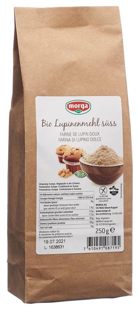 MORGA Farine de lupin douce bio sans gluten 250g MORGA Farine de lupin douce bio sans gluten 250g