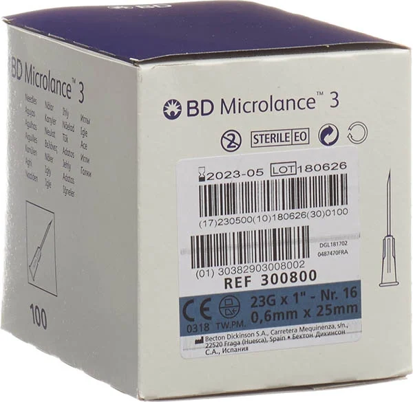 Aiguilles hypodermiques BD Microlance 3 0.60 x 30 mm bleu 100 pièces