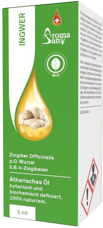 Huile essentielle de gingembre Aromasan en boîte Bio 5ml Huile essentielle de gingembre Aromasan en boîte Bio 5ml