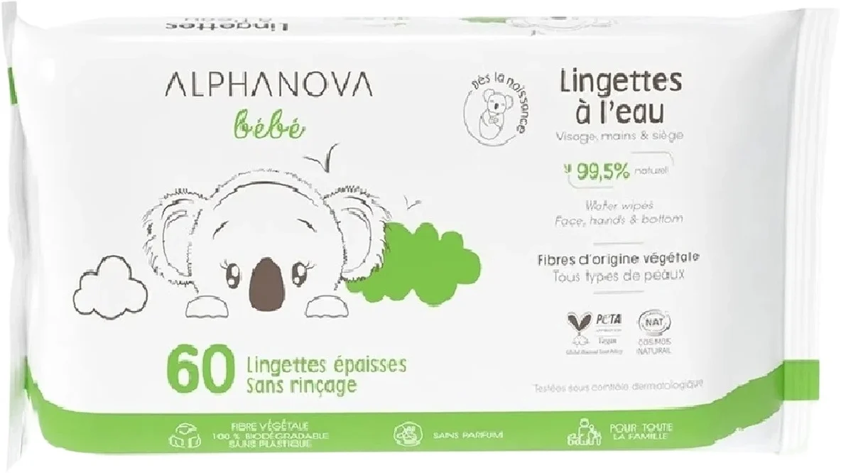 ALPHANOVA BB lingettes de soin eau sans parfum 60 pcs