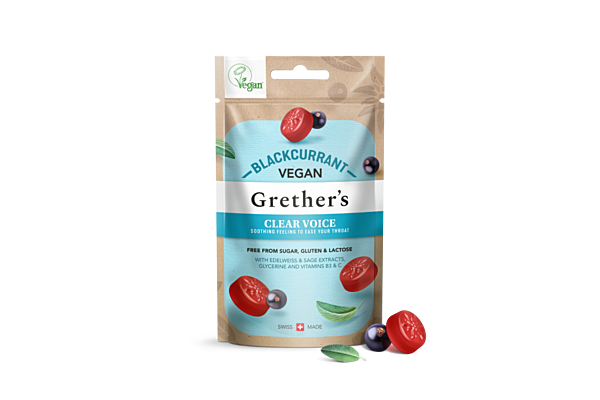 Grethers Clear Voice Pastilles au cassis végétalien Btl 45g Grethers Clear Voice Pastilles au cassis végétalien Btl 45g