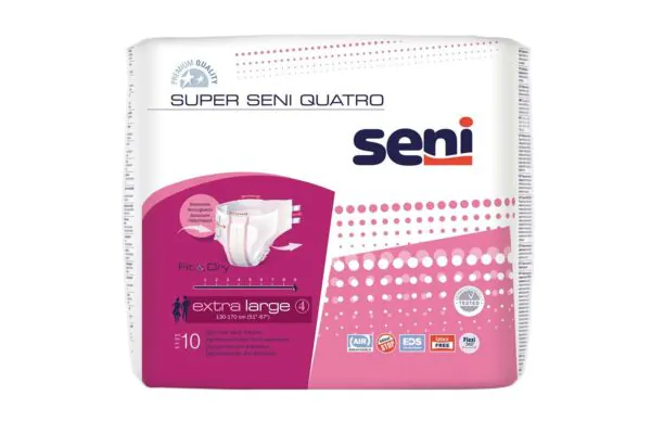 Super Seni Quatro Couche XL respirante Tour de hanches 130-170cm 9 gouttes 10 pièces